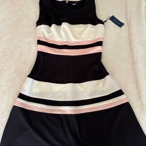 NWT - Tommy Hilfiger Chic Black Dress with Pink and White Stripes